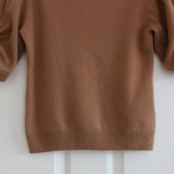 By Anthropologie Wool Cashmere Puff-Sleeve Mock-Neck Sweater in Honey Brown - Picture 5 of 14